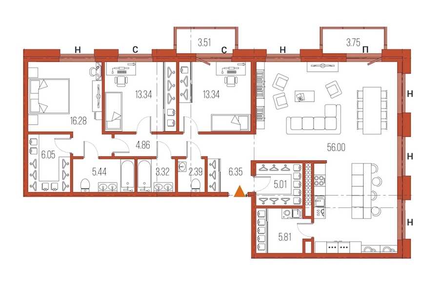 Трехкомнатная квартира в : площадь 138.19 м2 , этаж: 5 – купить в Санкт-Петербурге